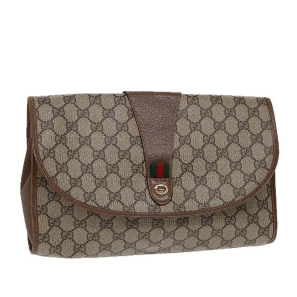 GUCCI GG Supreme Web Sherry Line Clutch Bag Pvc Beige Gold 89 01 031 - Picture 1 of 16